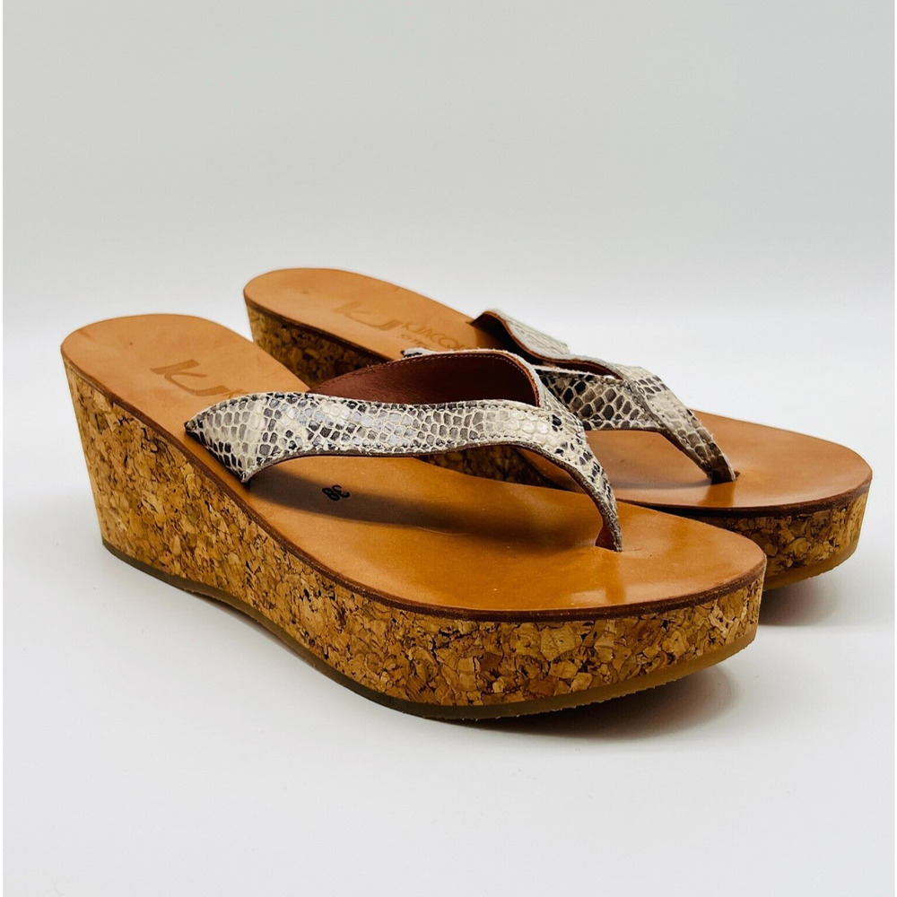 K Jacques St Tropez EUR 38 US 7 Gray Snake Thong Platform Wedge Sandal Shoe New